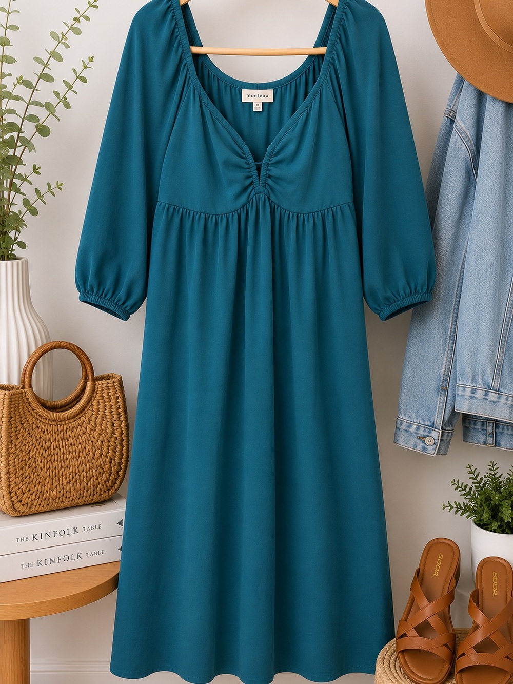 Monteau Los Angeles Teal Empire Waist Midi Dress | XL - Picture 2 of 3